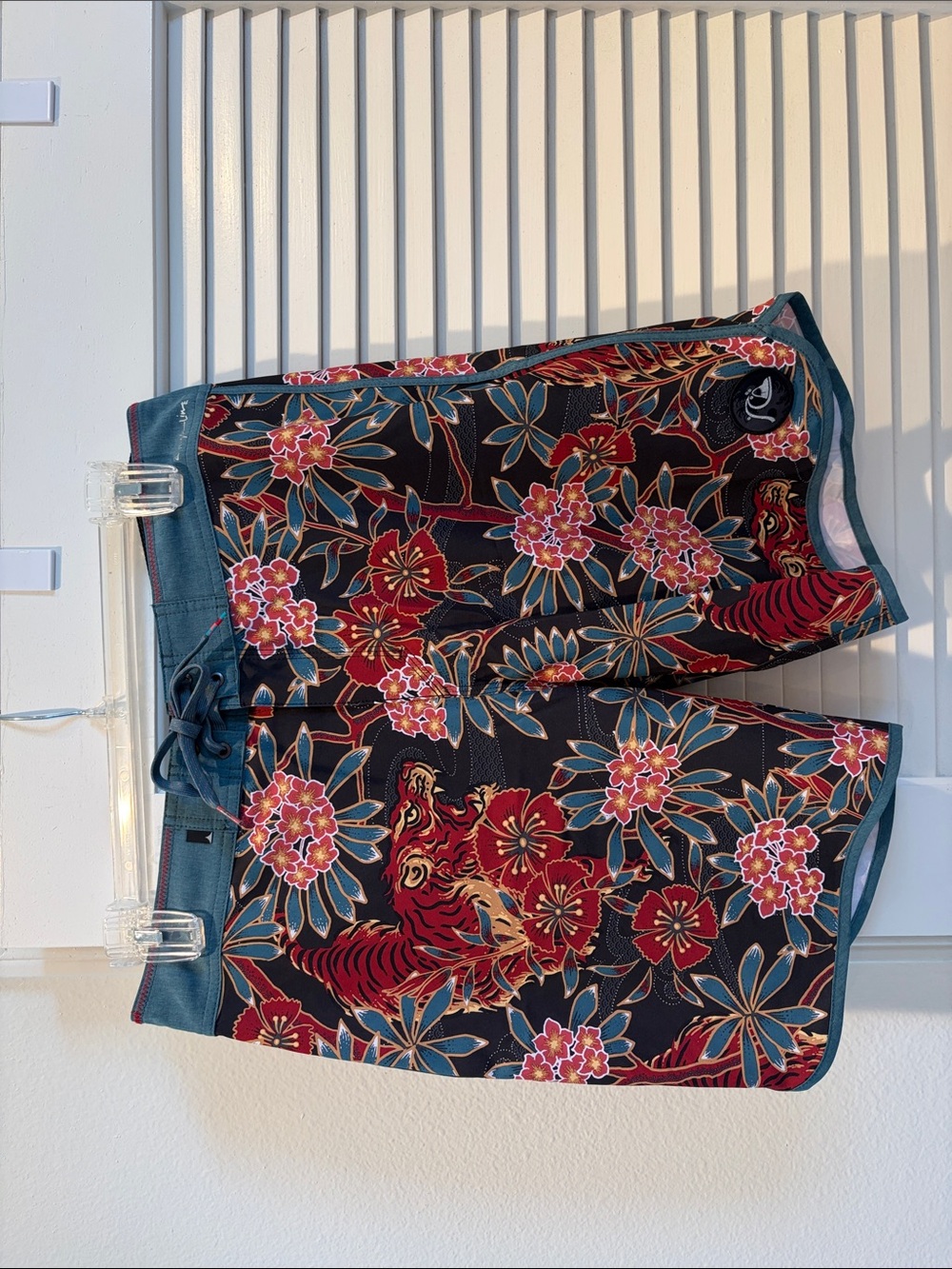Quiksilver Black Floral & Red Tiger Swim Board Shorts